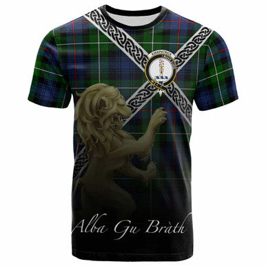 Scottish Kirkpatrick Clan Crest Tartan T-Shirt - Celtic With Scotland Lion Front Side Tartan Plaid