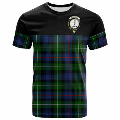 Scottish Kirkpatrick Clan Crest Tartan T-Shirt - Horizontal Style Front Side Tartan Plaid