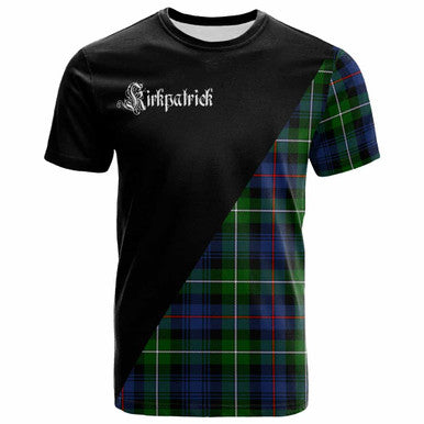 Scottish Kirkpatrick Clan Crest Tartan T-Shirt - Military Logo Front Side Tartan Plaid