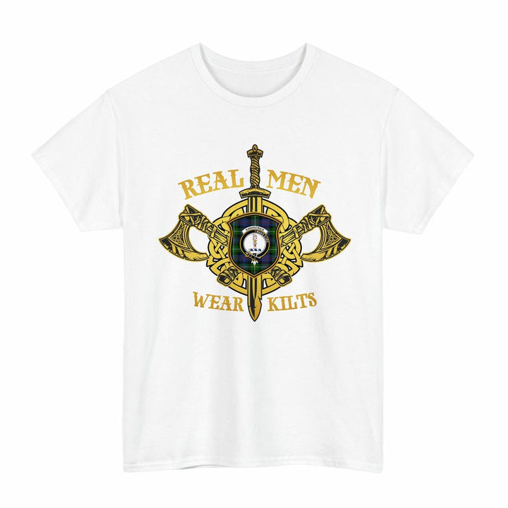 Scottish Kirkpatrick Clan Crest Tartan T-Shirt Real Men Wear Kilts Tartan Plaid White Color