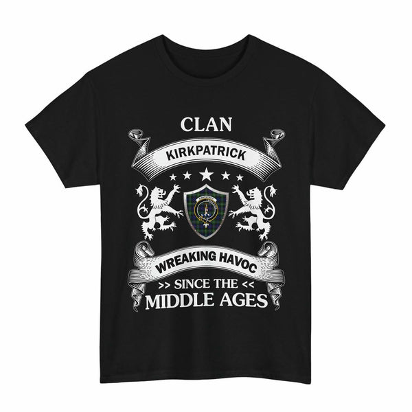 Scottish Kirkpatrick Clan Crest Tartan T-Shirt Wreaking Havoc Design Tartan Plaid Black Color