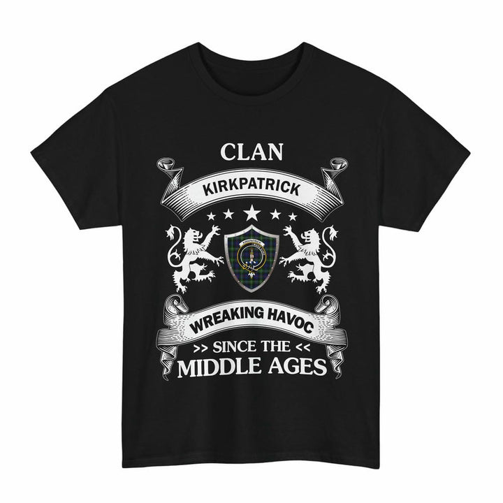 Scottish Kirkpatrick Clan Crest Tartan T-Shirt Wreaking Havoc Design Tartan Plaid Black Color
