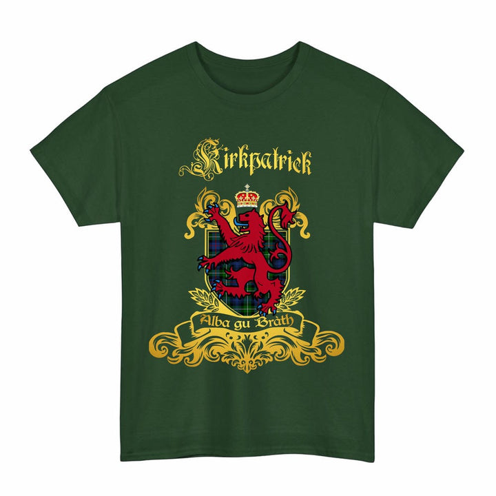 Scottish Kirkpatrick Clan Tartan Lion Rampant of Scotland T-Shirt Tartan Plaid Forest Green Color