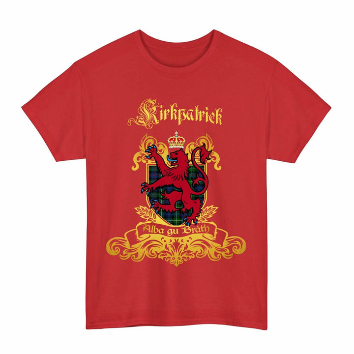 Scottish Kirkpatrick Clan Tartan Lion Rampant of Scotland T-Shirt Tartan Plaid Red Color