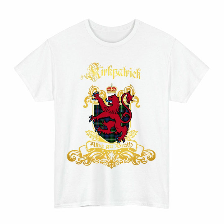 Scottish Kirkpatrick Clan Tartan Lion Rampant of Scotland T-Shirt Tartan Plaid White Color