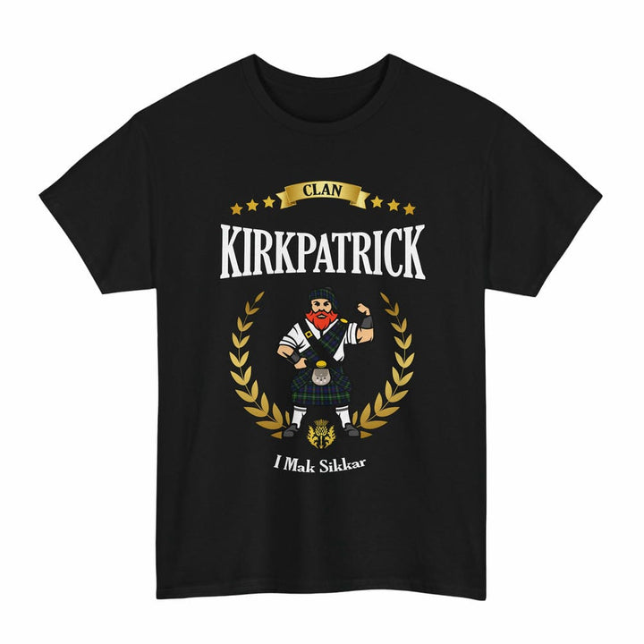 Scottish Kirkpatrick Clan Tartan T-Shirt - Motto Scotsman Tartan Plaid Black Color
