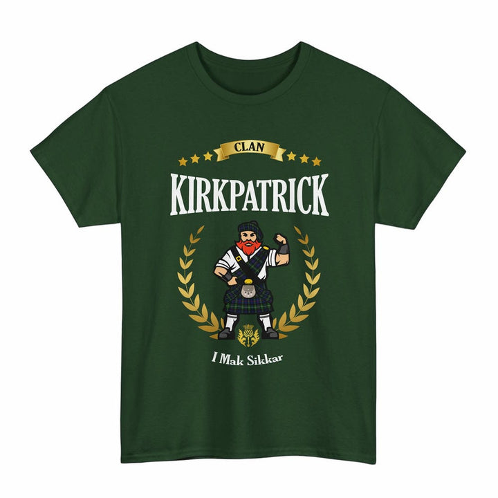 Scottish Kirkpatrick Clan Tartan T-Shirt - Motto Scotsman Tartan Plaid Forest Green Color