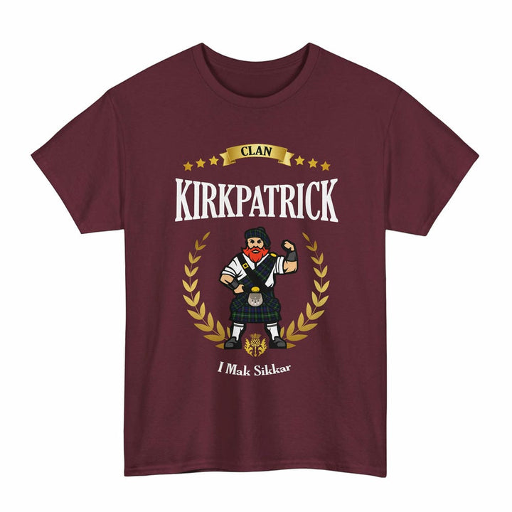 Scottish Kirkpatrick Clan Tartan T-Shirt - Motto Scotsman Tartan Plaid Maroon Color