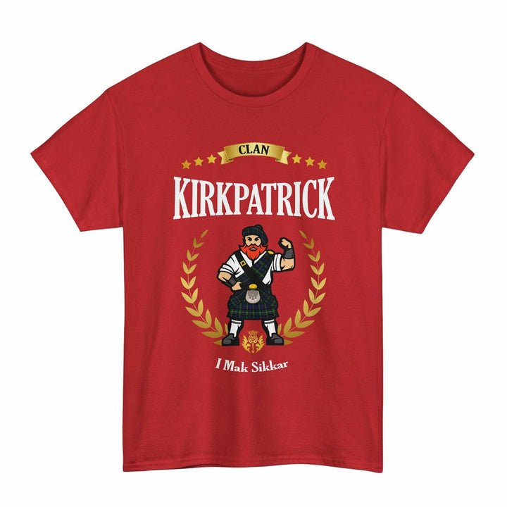 Scottish Kirkpatrick Clan Tartan T-Shirt - Motto Scotsman Tartan Plaid Red Color