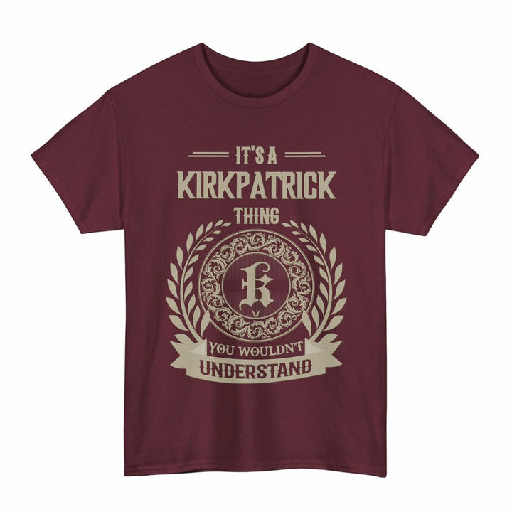Scottish Kirkpatrick Clan Tartan T-Shirt - Vintage Family Name Tartan Plaid Maroon Color