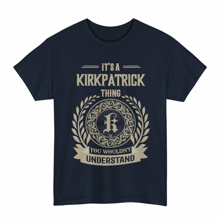 Scottish Kirkpatrick Clan Tartan T-Shirt - Vintage Family Name Tartan Plaid Navy Color