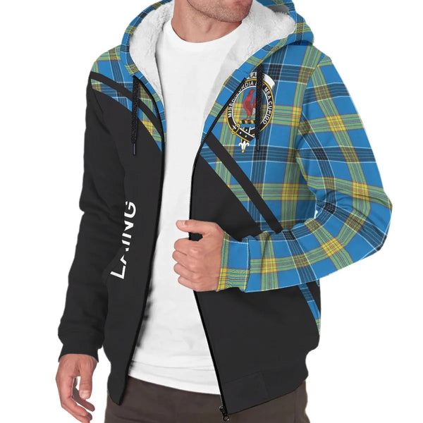 Scottish Laing Clan Crest Tartan Curve Sherpa Hoodie