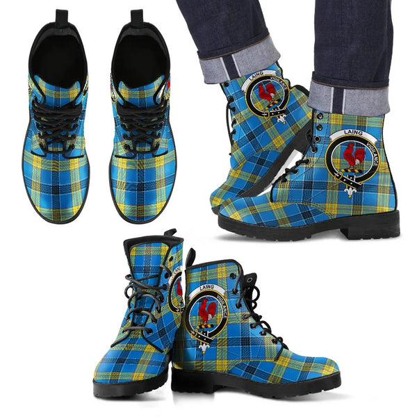 Scottish Laing Clan Crest Tartan Leather Boots