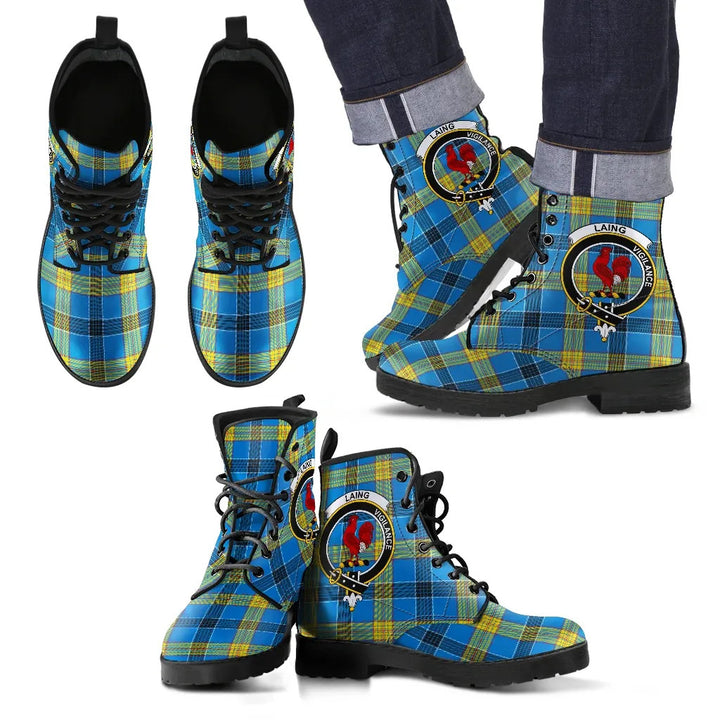 Scottish Laing Clan Crest Tartan Leather Boots