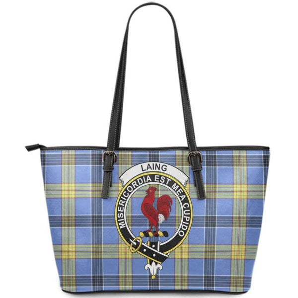 Scottish Laing Clan Crest Tartan Leather Tote Tartan Plaid