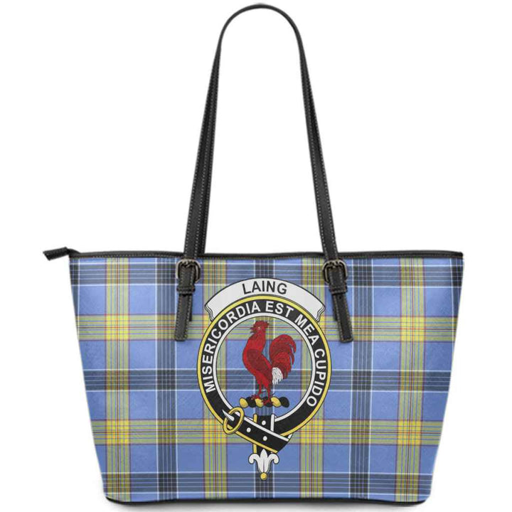 Scottish Laing Clan Crest Tartan Leather Tote Tartan Plaid