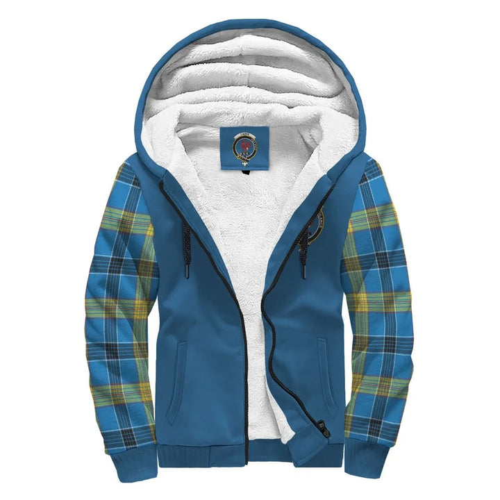 Scottish Laing Clan Crest Tartan Plaid Sleeve Sherpa Hoodie