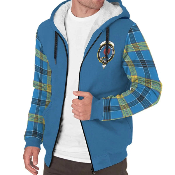 Scottish Laing Clan Crest Tartan Plaid Sleeve Sherpa Hoodie