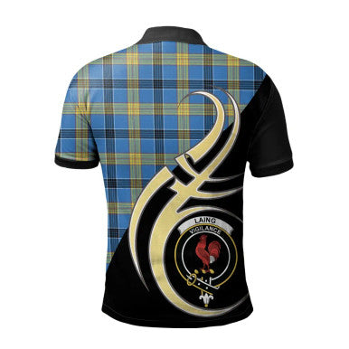 Scottish Laing Clan Crest Tartan Polo Shirt Believe in Me Back Side Tartan Plaid