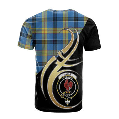 Scottish Laing Clan Crest Tartan T-Shirt Believe in Me Back Side Tartan Plaid