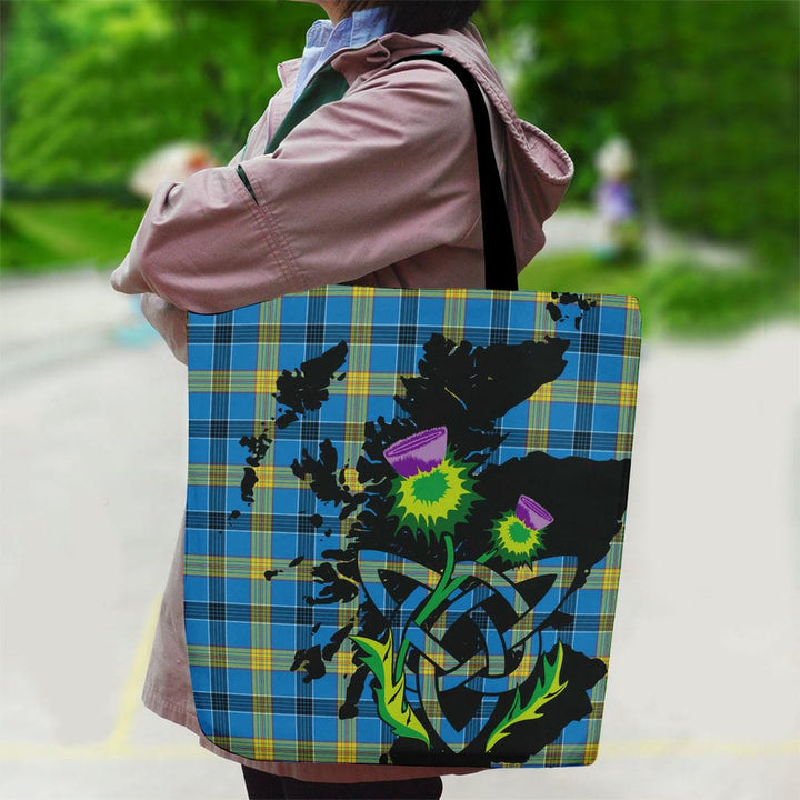 Scottish Laing Clan Tartan Canvas Bag With Shoulder Strap With Thistle Tartan Plaid 2