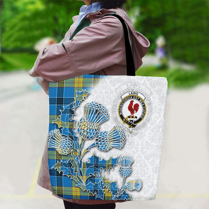 Scottish Laing Clan Tartan Canvas Bag With Shoulder Straps - Thistle Flowers Style Tartan Plaid 2