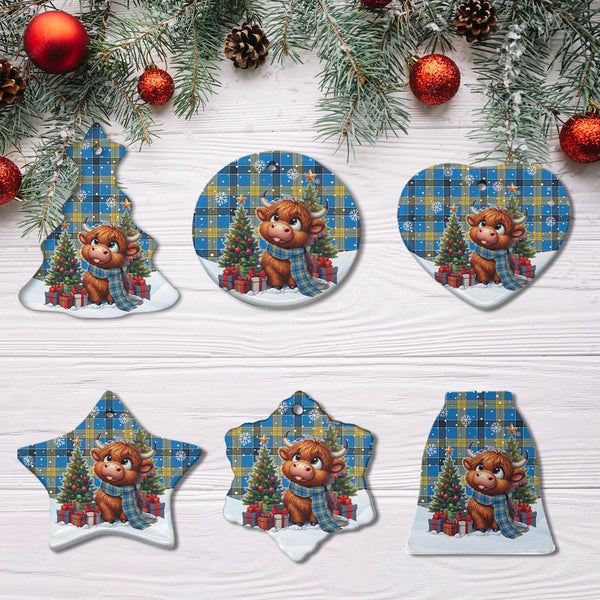 Scottish Laing Clan Tartan Ceramic Ornament Cute Highland Cow Christmas All Style Tartan Plaid