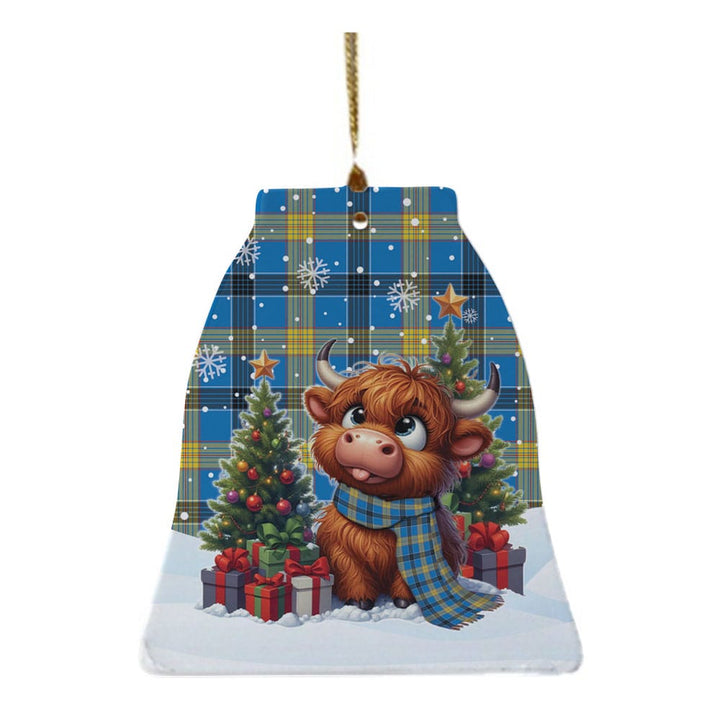 Scottish Laing Clan Tartan Ceramic Ornament Cute Highland Cow Christmas Bell Style Tartan Plaid
