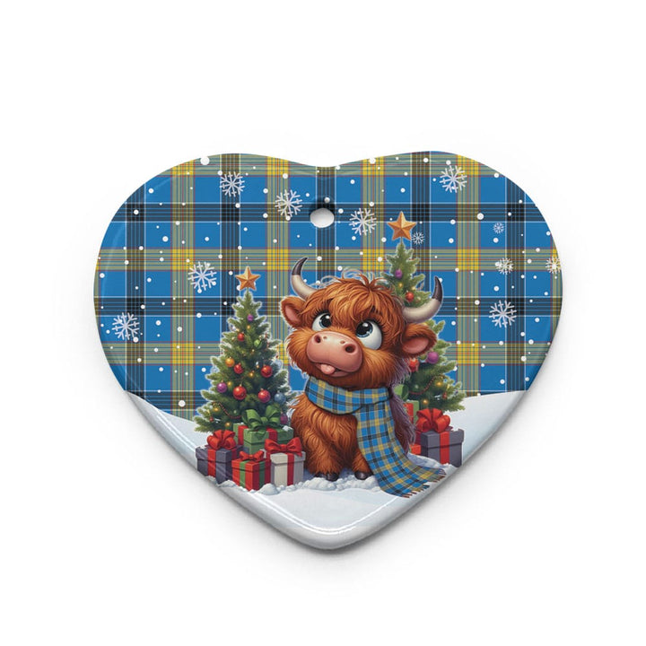 Scottish Laing Clan Tartan Ceramic Ornament Cute Highland Cow Christmas Heart Style Tartan Plaid