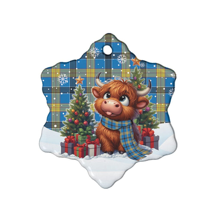 Scottish Laing Clan Tartan Ceramic Ornament Cute Highland Cow Christmas Snow Flake Style Tartan Plaid