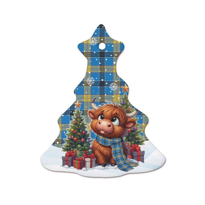 Scottish Laing Clan Tartan Ceramic Ornament Cute Highland Cow Christmas Tree Style Tartan Plaid