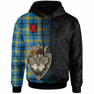 Scottish Laing Clan Tartan Hoodie - Half Thistle Flowers Celtic Design Front Side Tartan Plaid