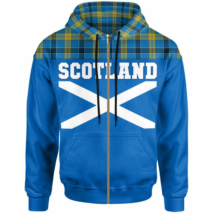 Scottish Laing Clan Tartan Hoodie - Lion Rampant of Scotland With Flag Zip-up Tartan Plaid