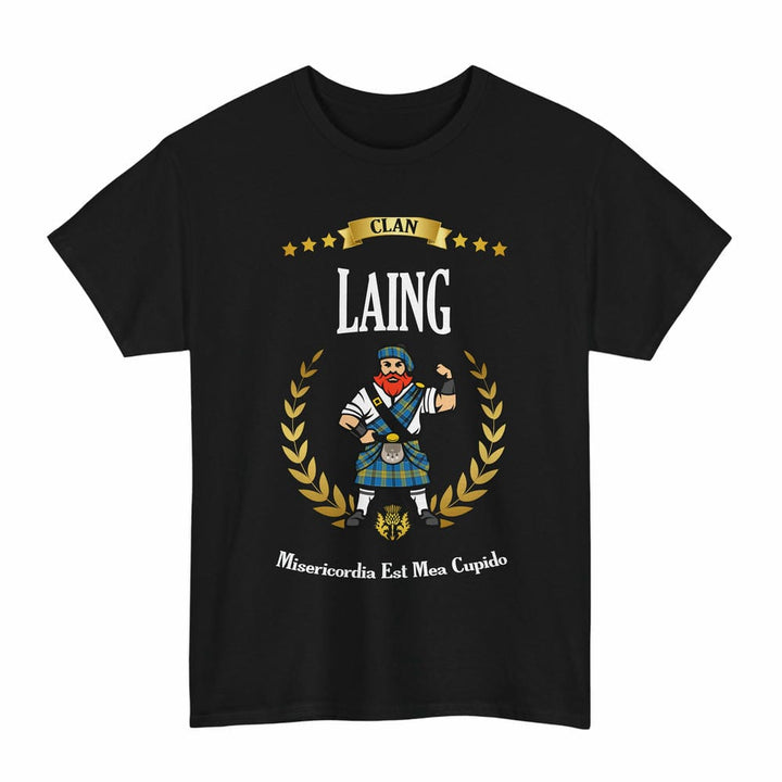 Scottish Laing Clan Tartan T-Shirt - Motto Scotsman Tartan Plaid Black Color