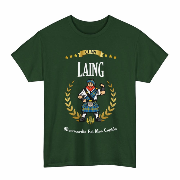 Scottish Laing Clan Tartan T-Shirt - Motto Scotsman Tartan Plaid Forest Green Color