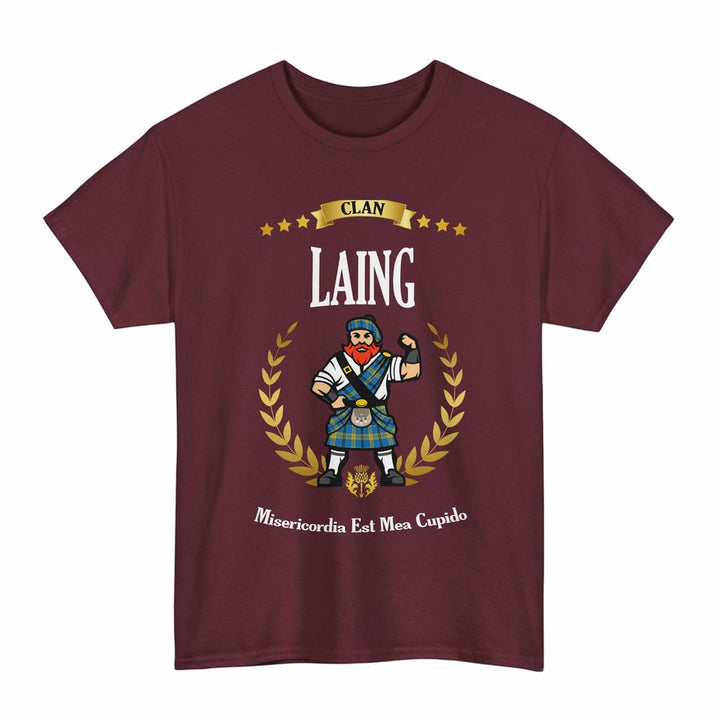Scottish Laing Clan Tartan T-Shirt - Motto Scotsman Tartan Plaid Maroon Color