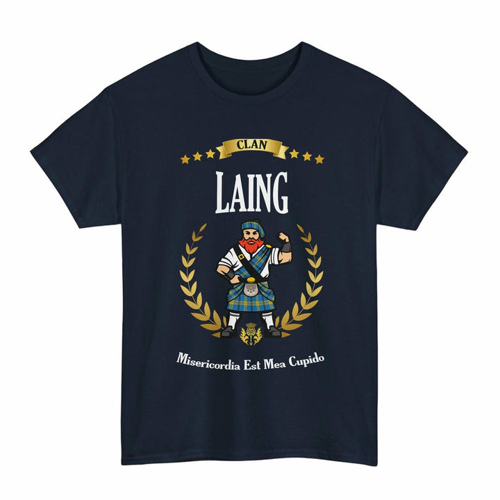 Scottish Laing Clan Tartan T-Shirt - Motto Scotsman Tartan Plaid Navy Color