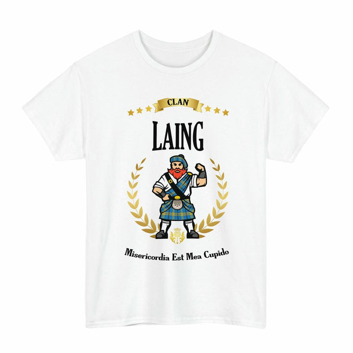 Scottish Laing Clan Tartan T-Shirt - Motto Scotsman Tartan Plaid White Color