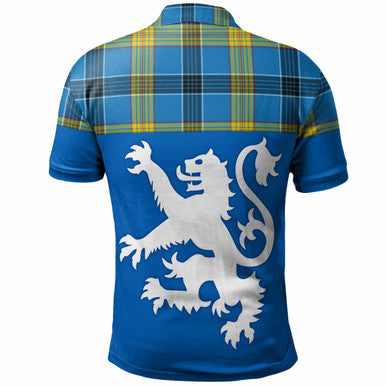 Scottish Laing Clan Tartan Polo Shirt - Lion Rampant of Scotland With Flag Back Side Tartan Plaid