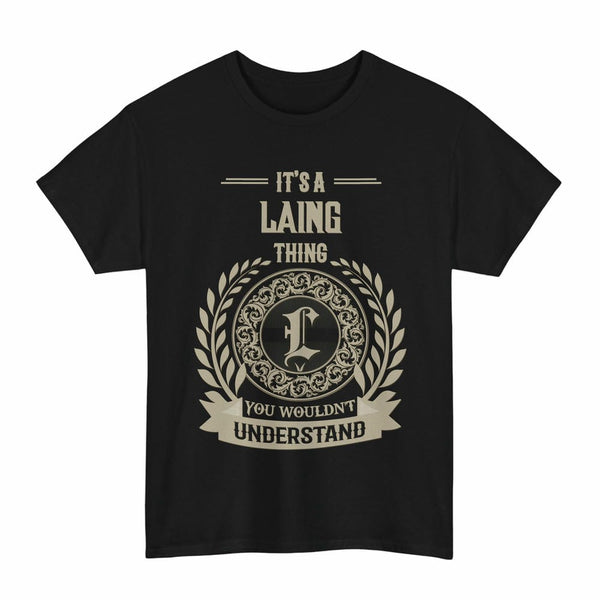 Scottish Laing Clan Tartan T-Shirt - Vintage Family Name Tartan Plaid Black Color