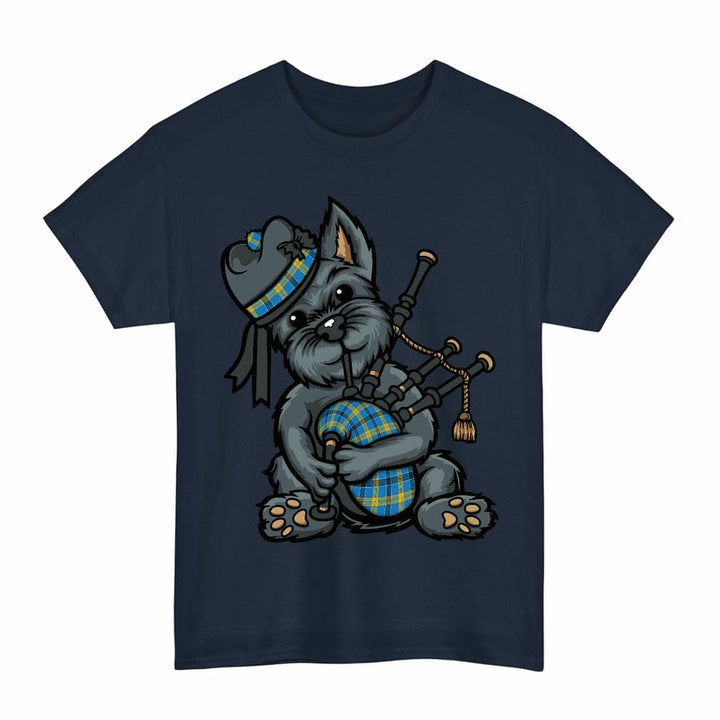 Scottish Laing Clan Tartan Terrier Bagpipes T-Shirt Tartan Plaid Navy Color