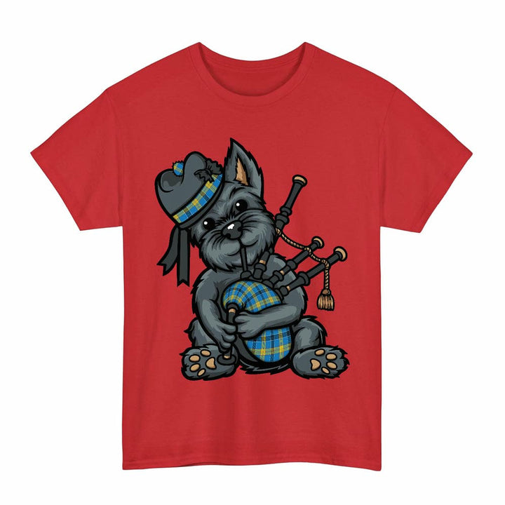 Scottish Laing Clan Tartan Terrier Bagpipes T-Shirt Tartan Plaid Red Color
