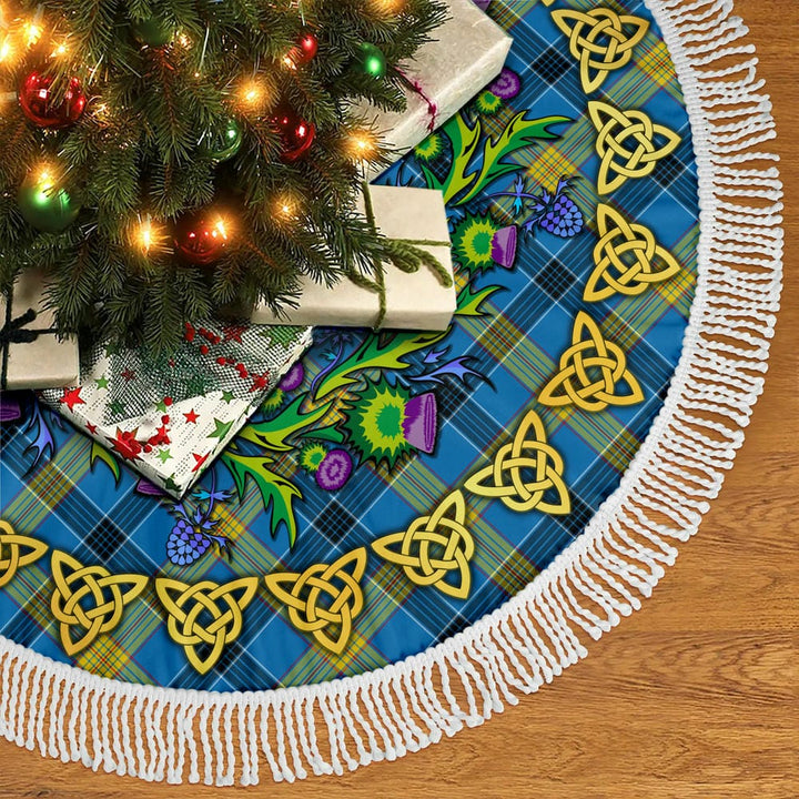 Scottish Laing Clan Tartan Thistle Celtic Knot Christmas Tree Skirt Tassels Tartan Plaid 2