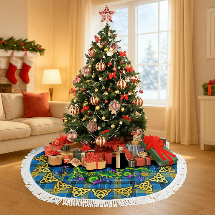Scottish Laing Clan Tartan Thistle Celtic Knot Christmas Tree Skirt Tassels Tartan Plaid 3