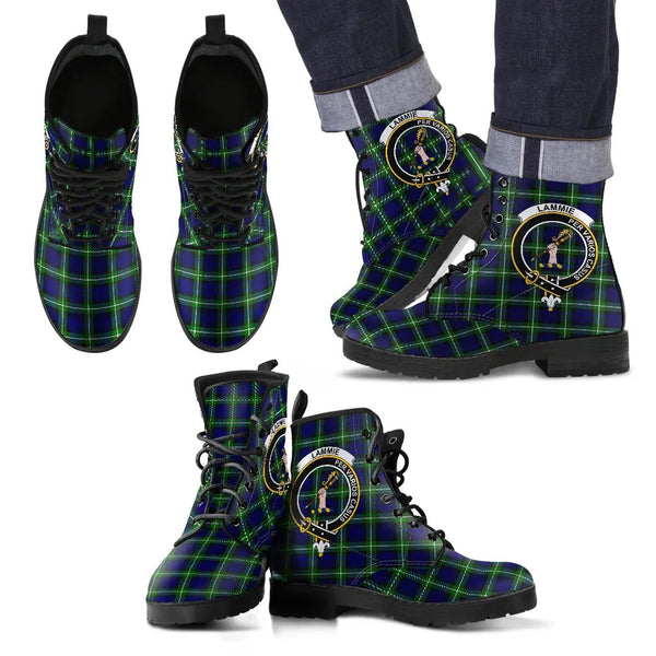 Scottish Lammie Clan Crest Tartan Leather Boots