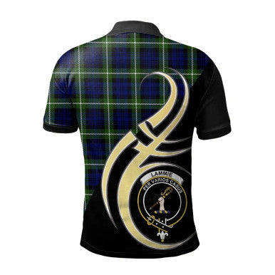 Scottish Lammie Clan Crest Tartan Polo Shirt Believe in Me Back Side Tartan Plaid