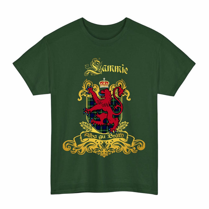 Scottish Lammie Clan Tartan Lion Rampant of Scotland T-Shirt Tartan Plaid Forest Green Color