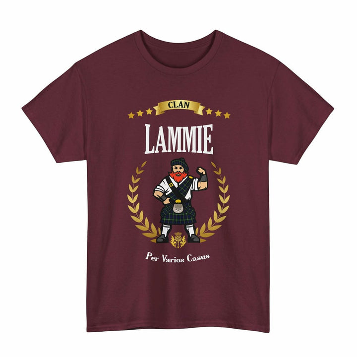 Scottish Lammie Clan Tartan T-Shirt - Motto Scotsman Tartan Plaid Maroon Color