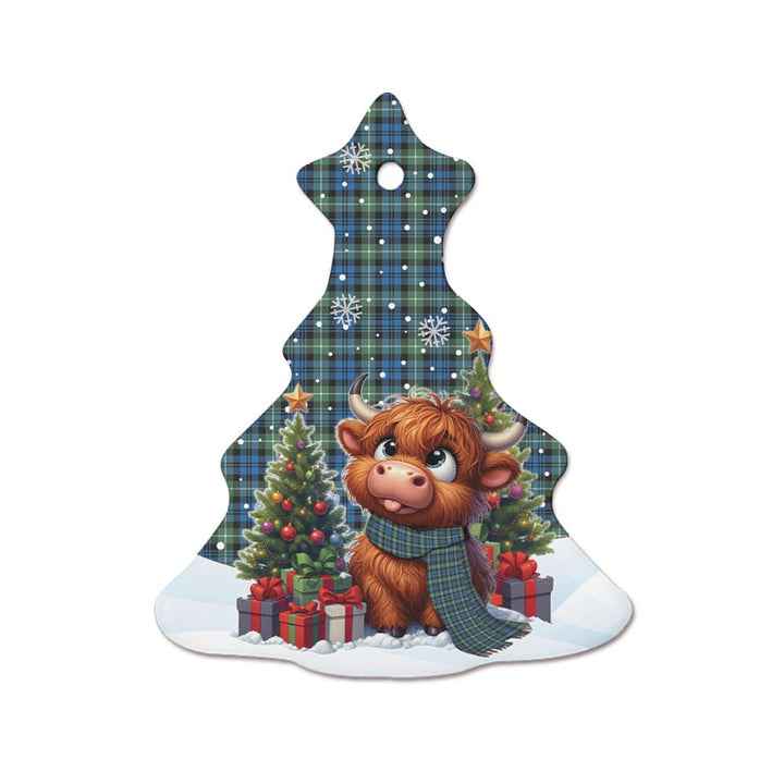 Scottish Lamont Ancient Clan Tartan Ceramic Ornament Cute Highland Cow Christmas Tree Style Tartan Plaid