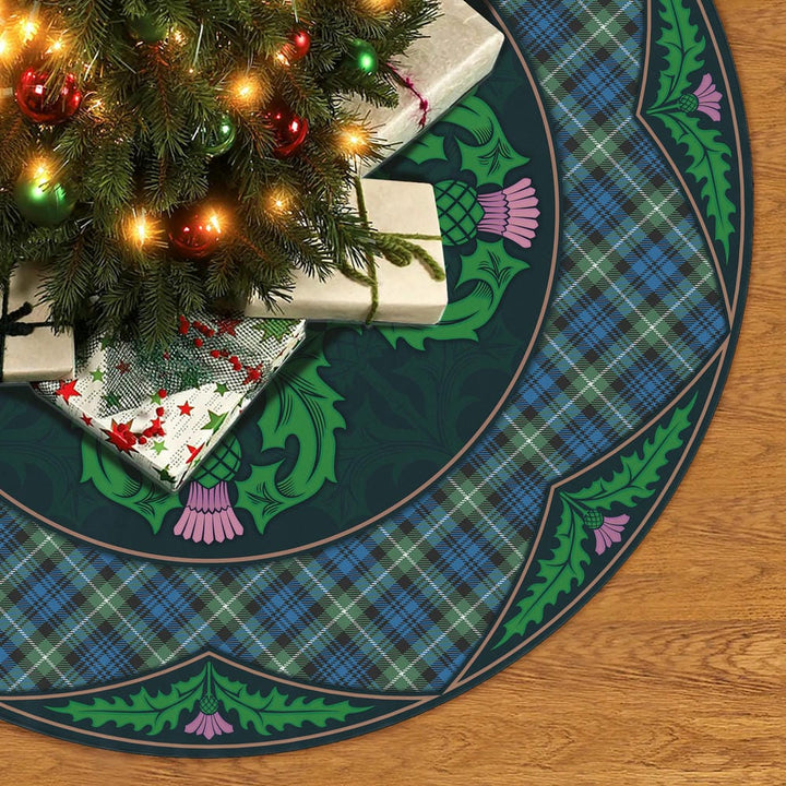 Scottish Lamont Ancient Clan Tartan Christmas Tree Skirt Old Scottish Thistle Flower No Tassels Tartan Plaid 2